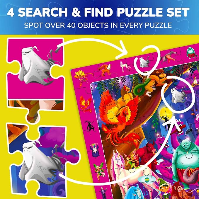 100 Piece Puzzles for Kids Ages 4-6 - 4 Jigsaw Kids Puzzles Ages 4-8 | Search and Find Observational Nocturnal Life - Educational Kids Puzzles Ages 8-10 - Learning Toys for Children 5-8
