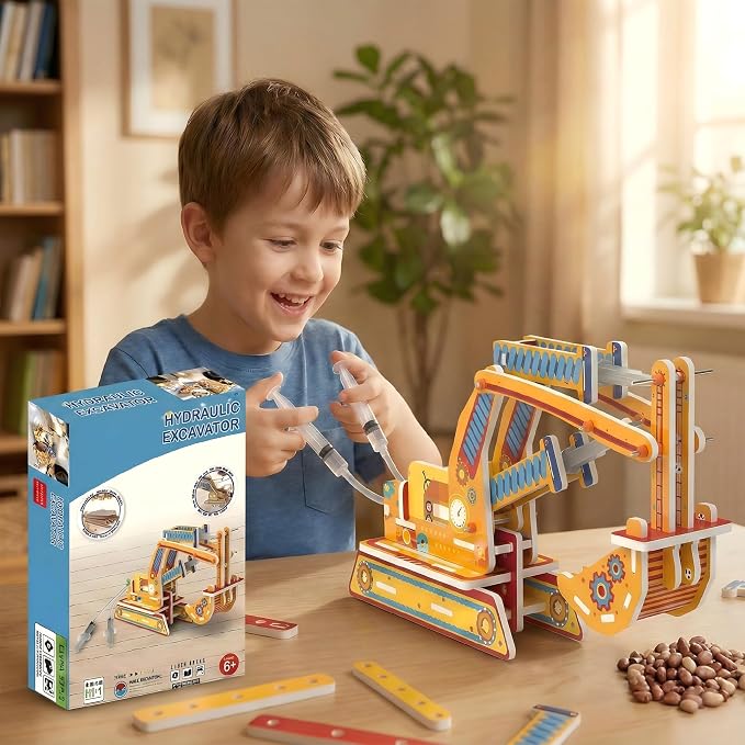 STEM Pneumatic Excavator Kit - Build a Working Digger with Syringe & Tubing | Build a real air-powered digger with syringes! Learn gas pressure & energy transfer. No electricity, safe hands-on STEM fun.