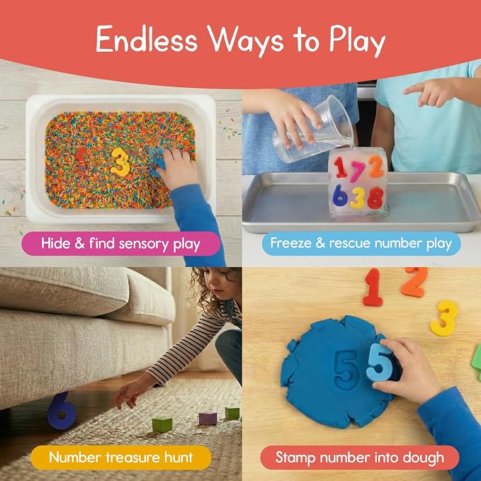 Number Puzzle for Kids, Sensory Bin Insert for Sensory Tables, Silicone Numbers, Wooden Fine Motor Learning Toy
