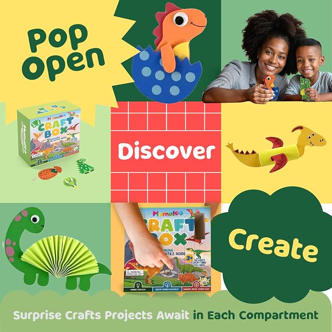 Mumaloo Kids Craft Kit – 10 Dinosaur Art Activities, Ages 4–8 | No-mess dinosaur crafts for boys and girls | Preschool toddler homeschool set | Includes all supplies | Ages 3 4 5 6 7 8