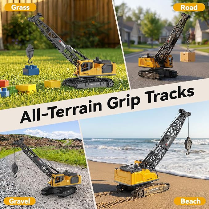 Remote Control Crane Toy for Boys, 2.4GHz RC Crawler Crane with Metal Hook & 2x1200mAh Batteries, 1:18 12-Ch RC Construction Vehicle with Lights, Sound,Spray, Birthday Gift for Kids Ages 3-12