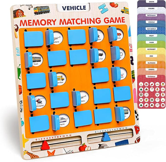 LiKee Wooden Matching Memory Game for Kids Age 3 4 5 6 7 8 Year Old, Travel Toy for Boys Girls, Board Game, Road Trip Essentials for Toddler