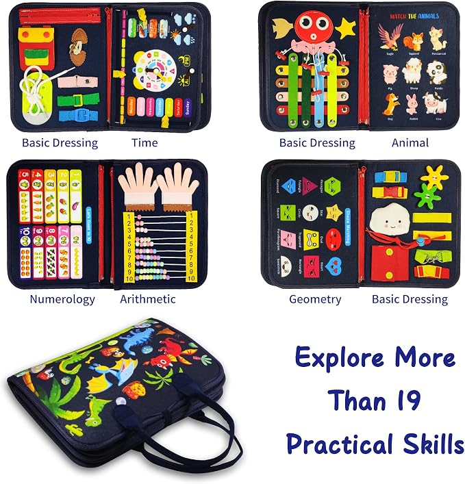 LearnToy Montessori Busy Board for Boys 3 4 5 Year | Sensory Toys for Toddlers 3-6, Ideal for Travel and Preschool - ABCs, 123s, Shapes, Colors, Animals, Weather, Birthday Gifts