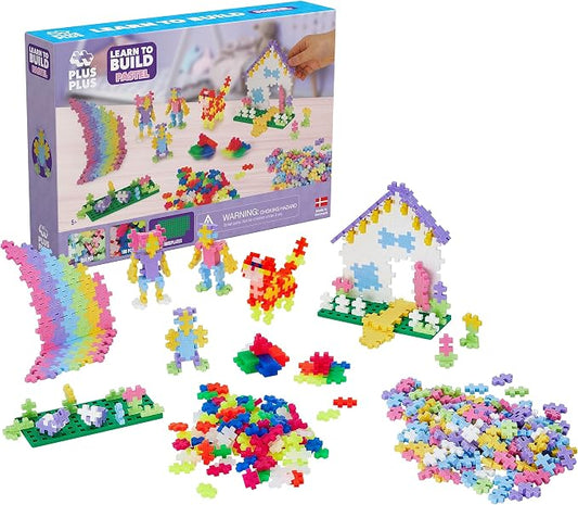 PLUS PLUS Learn to Build, Pastel Mix - 400 Piece Building Block Set | Stem Toys for Kids, Sensory Bin Fillers, Math Manipulatives, Classroom Must Haves, Gifts for Boys & Girls, Mini Waffle Blocks
