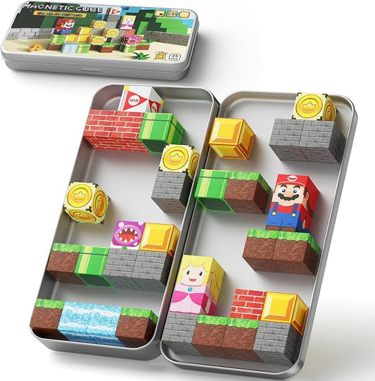 WMXDU Mini Magnetic Blocks Travel: Magnetic Building Toys with Iron Box | Adventurer-Themed 35PCS Building Set, Travel-Size Iron Box Prevents Lost Pieces, 60+ Min Quiet Play on Trips, Great Gift