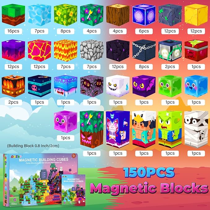 ORZbb 150PCS Magnetic Blocks, Magnetic Tiles Building Sensory Montessori Toys & Games for 3 4 5 6 7 8 9 10 11 12 13 Year Old Boys Girls Halloween Christmas Birthday Gifts