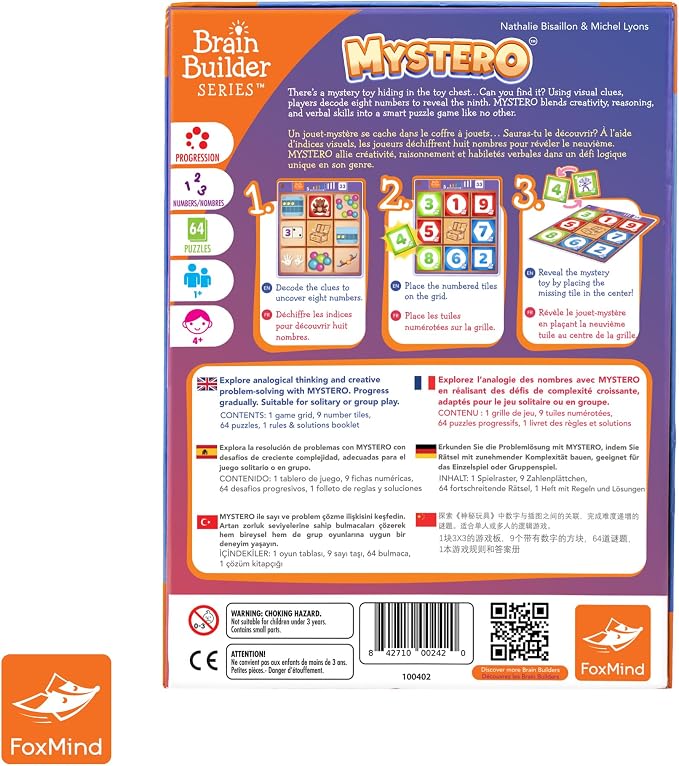 FoxMind Games Mystero – Multi-Level BrainTeaser Puzzles for Kids Ages 4+, STEM Game Develops Math, Logic & Reasoning Skills, 64 Progressive Challenges (Brain Builder Series)