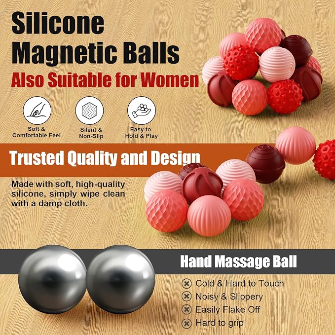 Magnetic Fidget Balls, 12-Pack Silicone Sensory Toys for Adults & Teens | Quiet Stress Relief Balls for Office, Fun Desk Toys with Textures, Calming & Relaxing Gift for Men & Women
