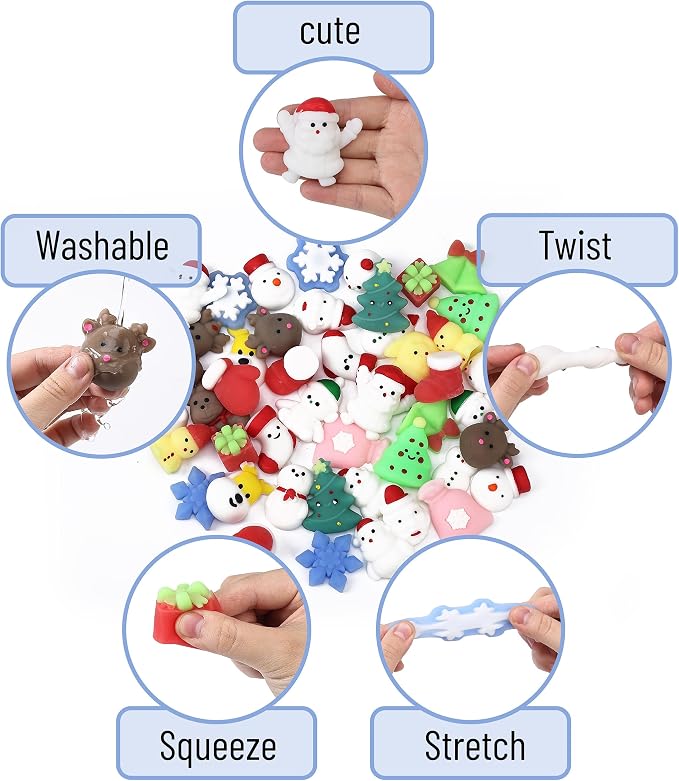 Mr. Pen- Christmas Squishy Toys, 48 Pack | Washable Twistable Stretchy Squishies Bulk, Soft Stress Relief Sensory Toys for Squeezing, Stocking Stuffers