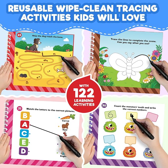 Doctor Jupiter Preschool Tracing Books for Toddlers, 3+ Year Old Kids — Learning Activity Books, Educational Toys, 100+ Wipe Clean Preschool & Kindergarten Activities