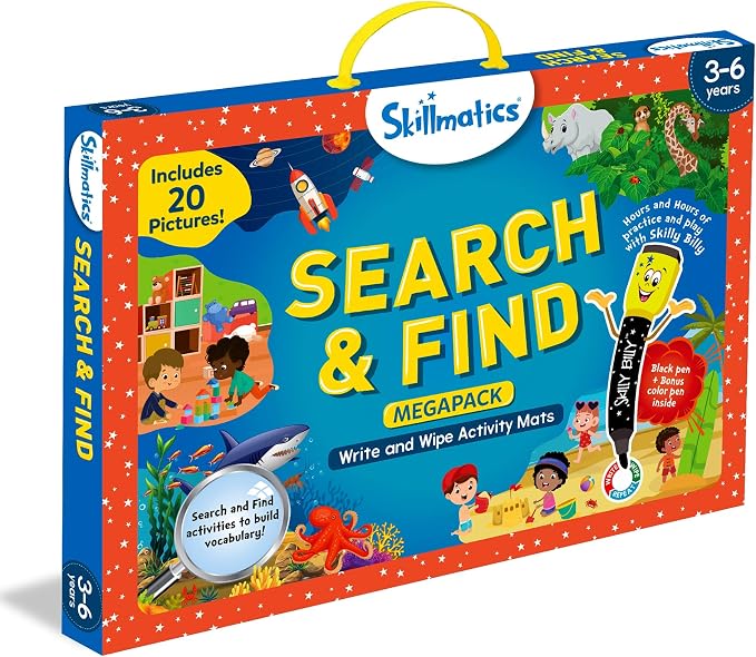 Skillmatics Search and Find Megapack – Reusable Preschool Learning Activity | Write & Wipe Mats, Art & Crafts, Build Vocabulary, Screen-Free, Educational Toy, Gift for Toddlers & Kids Ages 3, 4, 5, 6