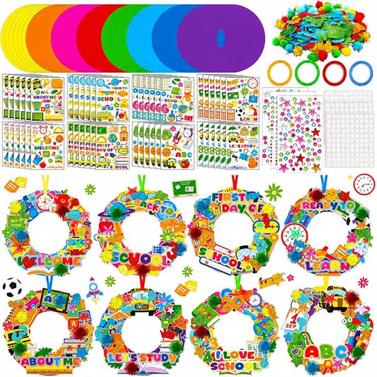 Hollowfly 48 Sets Back to School Craft Kits DIY Wreath for First Day | 8 Wreath Designs, Lightweight Foam Ornaments, Make Your Own School Craft, First Day Activities Back to School Party Favors