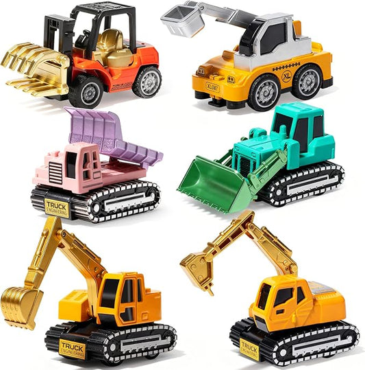 Oriate Diecast Construction Trucks for Kids,6PCS Toys Construction Vehicles | Excavator Forklift Dump Truck,Pull Back Cars,Mini Metal Travel Construction Toys for Boys Girls ,Christmas Birthday Kid Gift