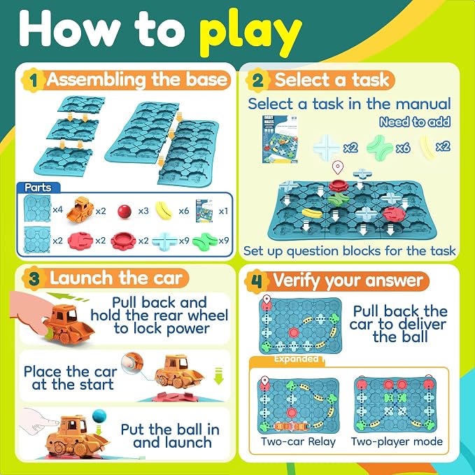 Bonitoto STEM Board Game Logical Road Builder Maze Toy for Kids Ages 3-8 | 42 Pcs Montessori Educational Puzzle, Develops Logical Thinking for Preschool Classroom Learning, Birthday Gift for Ages 4-8