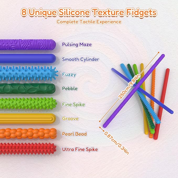 Sensory Autism Toys for Kids - 8Pcs Textured Stretchy Sensory Fidget Toys for Stress Anxiety - Sensory Toys Special Needs for Autistic Autism Children Toddlers Girls Boys, Classroom & Travel