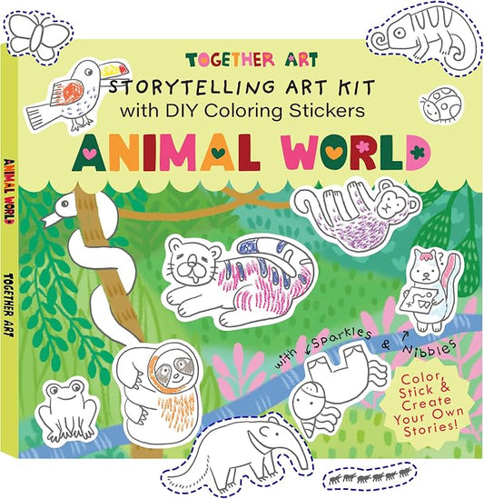 Animal World DIY Coloring Stickers for Kids - Arts and Crafts Kit, Color Your Own Sticker Set, Road Trip Travel Activity, Storytelling Craft Kits Birthday Gift for Girls, Boys Ages 3-10+