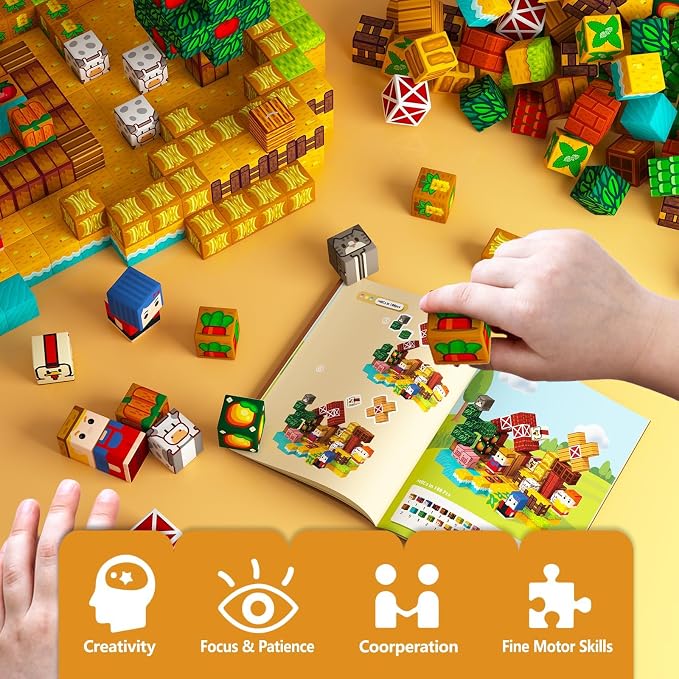 idoot 200PCS Farm Magnetic Blocks, STEM Building Toys for Kids Ages 3+ | Montessori Education for Kids, Cultivate Hand-eye Coordination & Creative Thinking, Birthday Gifts for Boys and Girls