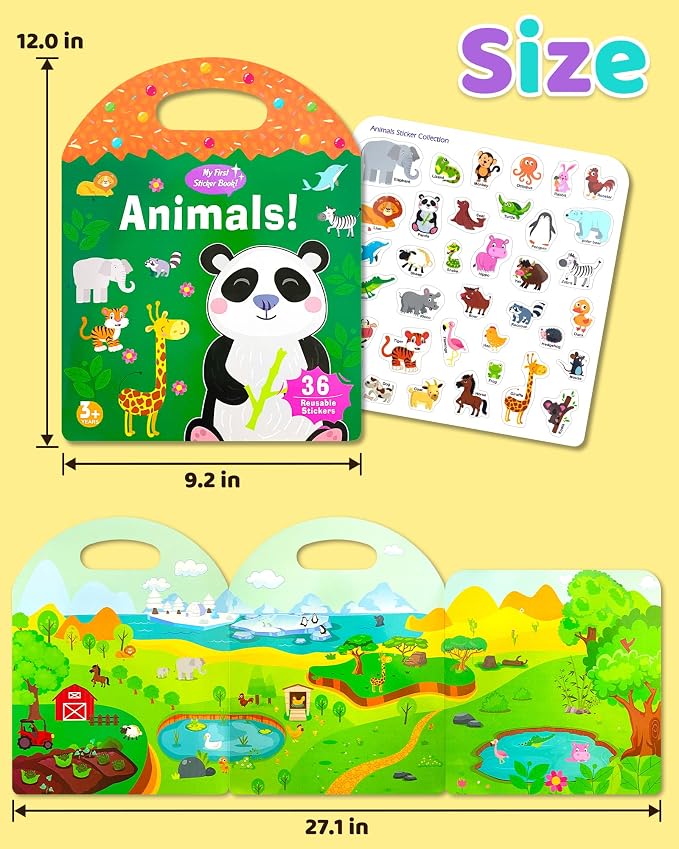 Benresive Reusable Sticker Book for Toddlers, Stickers for Kids, Travel Toy | Toddler Toys, Boys Girls Birthday Gifts, Airplane & Road Trip Essentials Kids, No Mess Waterproof Toddler Crafts Activities