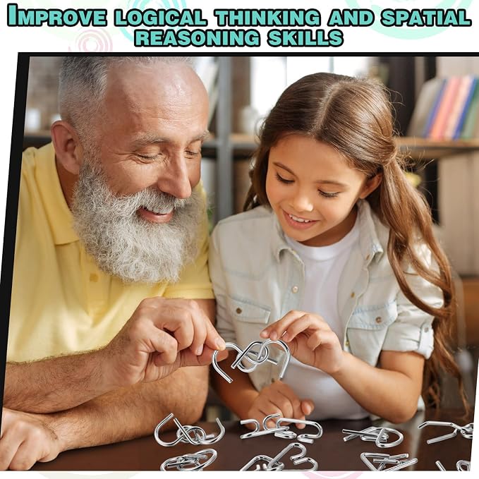 8 Pack Brain Teaser Puzzles Metal Wire Ring with Pouch,B Style | IQ Test Disentanglement Unlock Challenge, Portable Storage Pouch, Mind-bending Interlock Game for Party Favor Entertainment