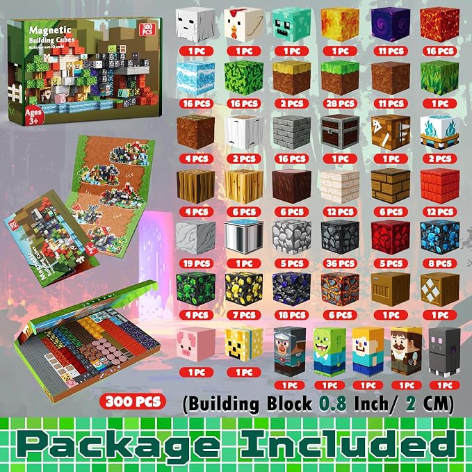 Magneverse 300 PCS 0.8in Magnetic Blocks - Magnet Toys for Kids, Magnetic Building Blocks Cubes, Stacking Magnets, School STEM Toys Birthday Gifts for Boys and Girls Age 3+ Years Old (Theme: Portal)