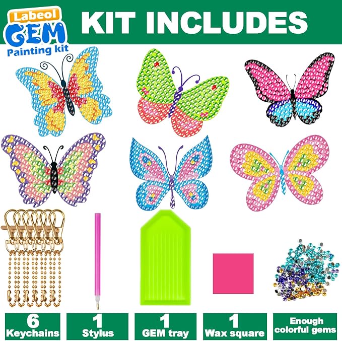 Labeol Arts and Crafts for Kids - Creat Your Own GEM Keychains-5D Diamond Painting by Numbers GEM Kits for Kids Girls Toddler Age 6-7 6-8 10-12