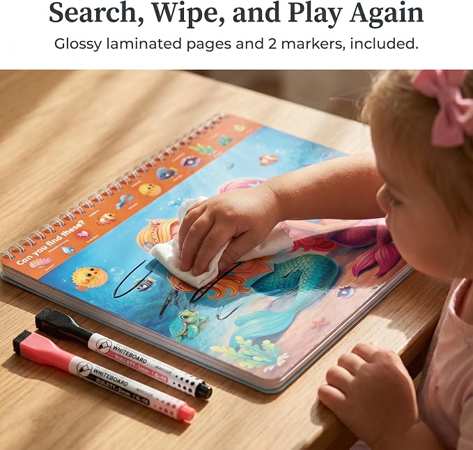 Fun Search and Find Books for Kids 3-5 - Cute Road Trip Game for Girls 4-8 | Magical Princess, Unicorn and Mermaid Scenes W Markers - Essential Travel Activity for Hours of Fun on Car Rides and Planes