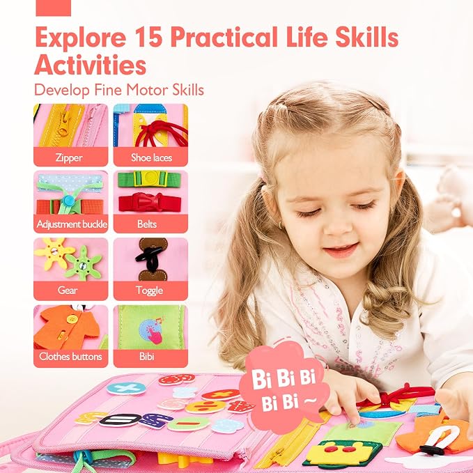 hahaland Busy Board for Toddlers Boys Girls Montessori Toys for 3+ Year Old | Preschool Educational Learning Activities Toddler Travel Toys for Ages 3 4 5 with Life Skill Number Color Weather