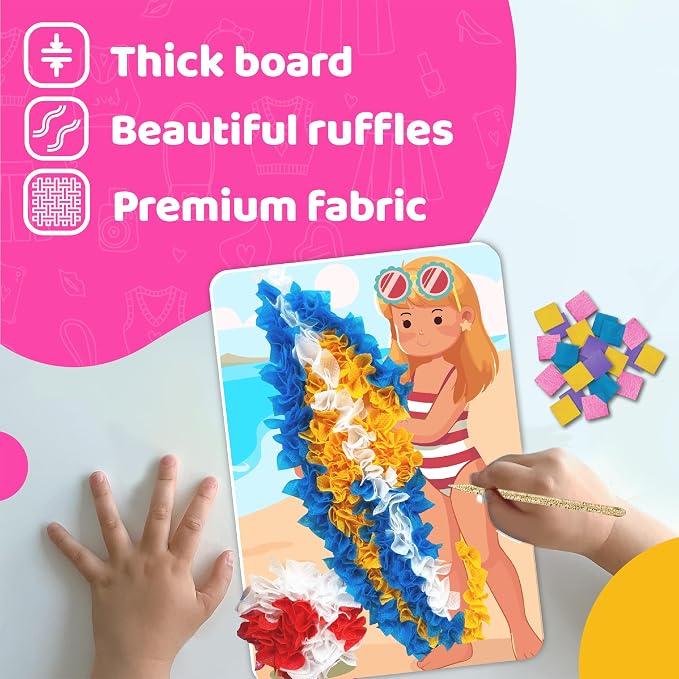 jackinthebox Poke Art Fashion Art Craft Kit for Girls, Kids, Toys, Ages 4-8 | 1400 fabric pieces, travel arts activities & birthday gifts, mess-free playdoh, age 5 6 7 8 9, 4-6 year old, flower pressing