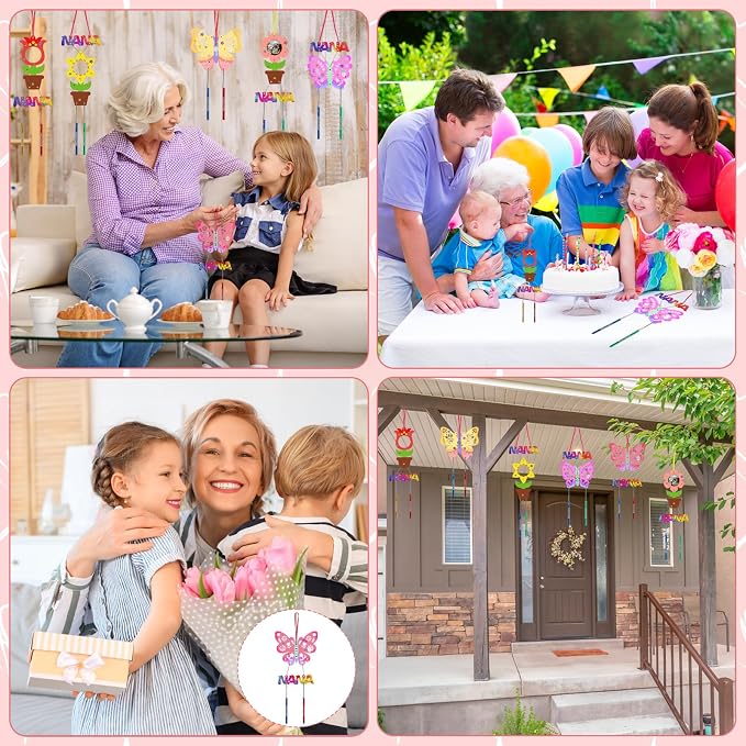Fennoral 12 Pack Wind Chime Craft Kit for Grandma Make You Own for Nana from Granddaughter Grandson Grandchildren Grandkids Wooden DIY Coloring Mothers Day Art and Craft for Kids