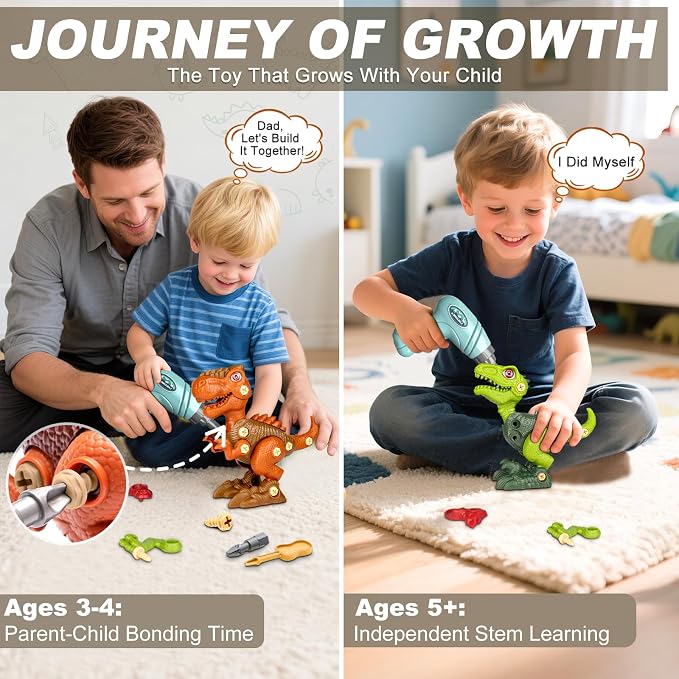 Take Apart Dinosaur Toys for Boy: 85 Pieces 3 Pack & Electric Drill for 4-6 | Easy-to-Use Dinosaur Construction Building Set for Little Hands - STEM Educational Toy & Gifts for Kids Birthday Christmas