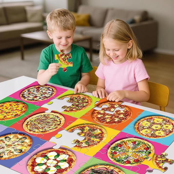 Jumbo Floor Puzzle for Kids,48 Piece Pizza Jigsaw Puzzle Ages 3-8 | Food-themed Learning Puzzle with Colorful Pizza,Extra-thick Cardboard,35x24 in Completed,Gift for Boys and Girls