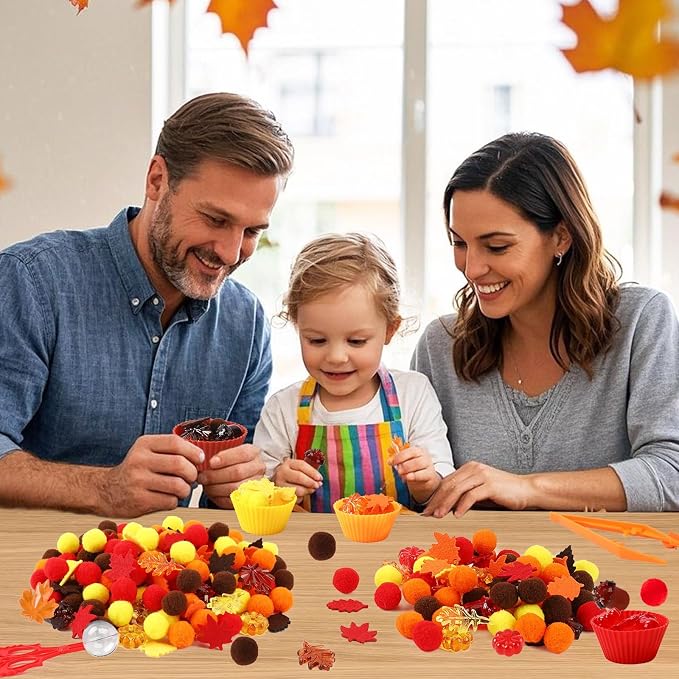 241 Pcs Fall Sensory Bin Fillers Fall Sensory Bin Items Fall Thanksgiving | Fine Motor Toys Counting Sorting Set,Felt Leaves,Acrylic Pumpkins,Pom Poms Sorting Cups,Tweezers for Preschool Education Acti