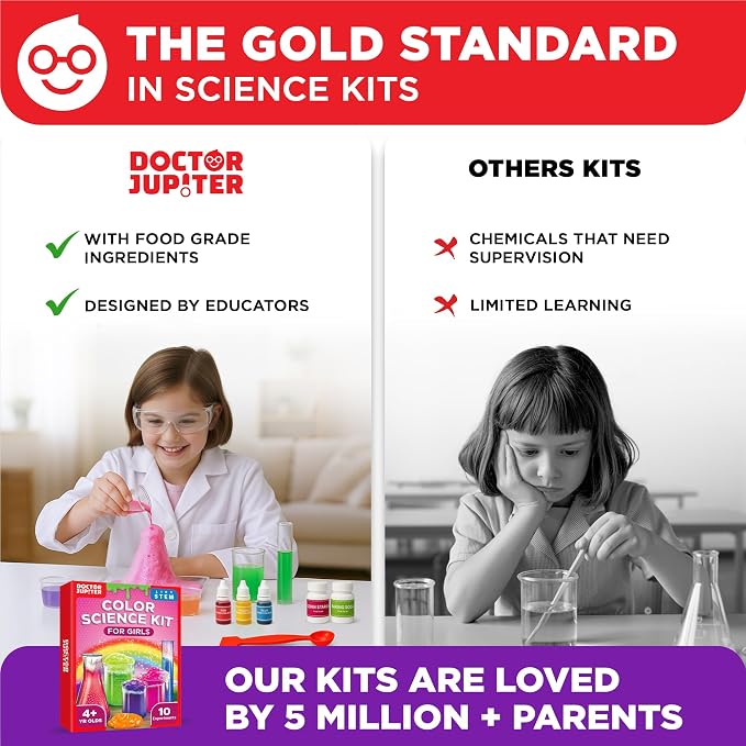 Doctor Jupiter Girls' Color Science Experiments Kit for Kids Ages 4+ | Birthday Gift Ideas for Girls Ages 4,5,6,7,8, 10 STEM Experiments, Preschool Learning Toy