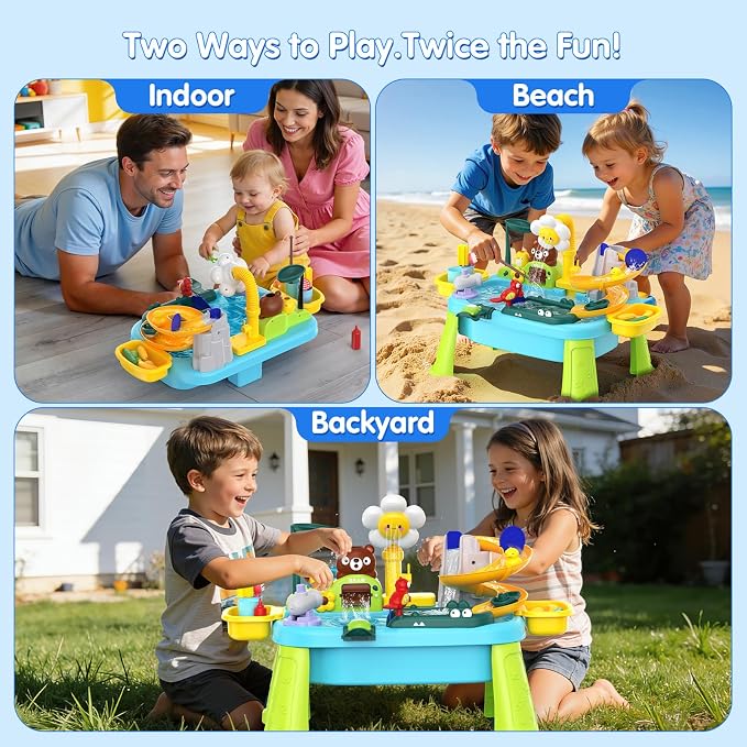 Water Table for Toddlers 1-3, Outdoor Toys for Kids Ages 4-8 with Pump, Kitchen Play Sink with Running Water, Fishing Toys Playset, Summer Outside Sand Water Sensory Activity Pool Toys Gifts, Blue