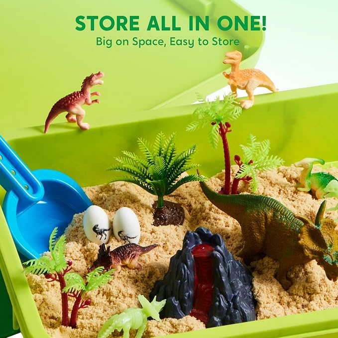 JOVA Klever Kits Dinosaurs Sensory Bin Toys for Kids with Glow in The Dark Dinosaurs, Sandbox with Lid Sand, Preschool Learning Activities Gifts for Boys Girls Age 3+