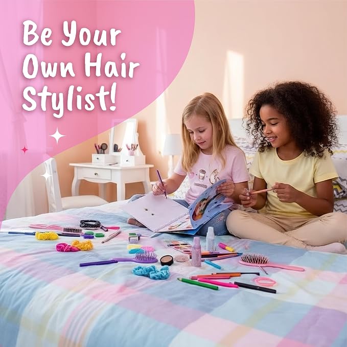 BSCOOL Sticker Book Fashion Design Activity Book for Kids. Hairstyles | Drawing, coloring, and hairstyle creation with guides. Creative sketchbook for little designers ages 5 and up.