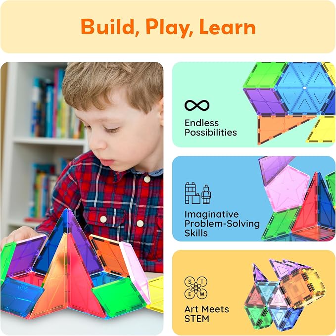 PicassoTiles Magnetic Building Block Set Geometry Shape Magnet Tiles Construction Toy STEM Learning Kit Educational Playset Playboard Pretend Play Stacking Blocks Child Brain Development PT16 | 16 pieces: 6 rhombuses, 2 pentagons, 2 hexagons, 2 isoscel...