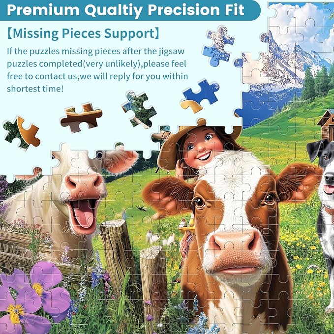 300 Pieces Puzzle for Adults Pasture Horse Animal Jigsaw Puzzle 300 Pieces | Farm Cow Puzzles for Kids Ages 8-10 Pet Lover Challenging Puzzles for Friends Family Activity Game Nights Gifts 20.5x15IN
