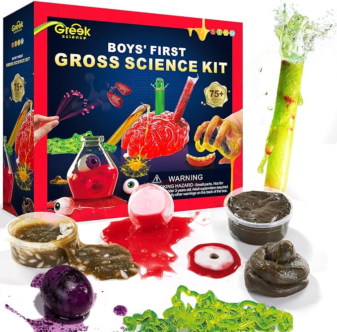 75+ Gross Science Kit for Boys, Science Slime Kit | Christmas Birthday Gift Ideas for Kids 8-10-12, Chemistry Set with Brain Dissection, Poop Experiment, STEM Toys