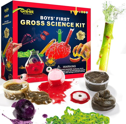 75+ Gross Science Kit for Boys, Science Slime Kit | Christmas Birthday Gift Ideas for Kids 8-10-12, Chemistry Set with Brain Dissection, Poop Experiment, STEM Toys