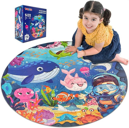TALGIC Puzzles for Kids Ages 4-6 with Ocean & Underwater World, 70 Piece | Large Round Floor Puzzles, Colorful Underwater World, Educational Learning Toys for 3, 4, 5, 6, 7, 8, Gift for Boys Girls