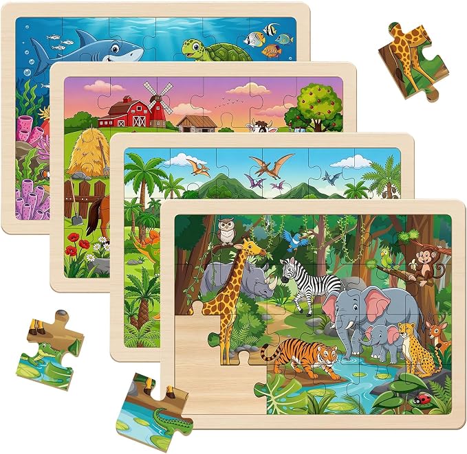 Puzzles for Kids Ages 4-6, Set of 4 Packs with 24 Piece | Wooden Jigsaw Puzzles, Preschool Educational Learning Toys Gifts for 3 4 5 6 Year Old Boys and Girls