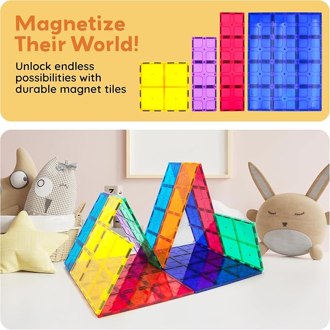PicassoTiles 12 Piece Magnetic Tile Base Plate Set, Jumbo Stabilizer Boards | Large format design, no assembly needed, STEM building toy for ages 3+, one-piece foundation, toddler friendly