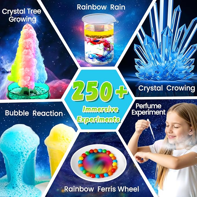 250+ Experiments Science Kits for Kids, STEM Activities Educational Science | Science Experiments Gifts, With Chemistry Set, Erupting Volcano, Growing Crystal Tree, Science Kit with Experiments