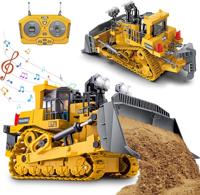 Remote Control Bulldozer Toys, Construction Vehicles Trucks for Kids | Metal RC Electric Tractor Loader Toys, Christmas Birthday Gifts for 3 4 5 6 7 8 9 10 11 12 Year Old Boys Girls Kids