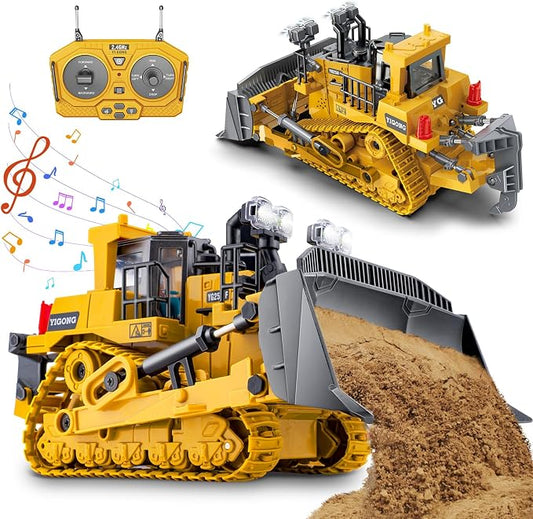 Remote Control Bulldozer Toys, Construction Vehicles Trucks for Kids | Metal RC Electric Tractor Loader Toys, Christmas Birthday Gifts for 3 4 5 6 7 8 9 10 11 12 Year Old Boys Girls Kids
