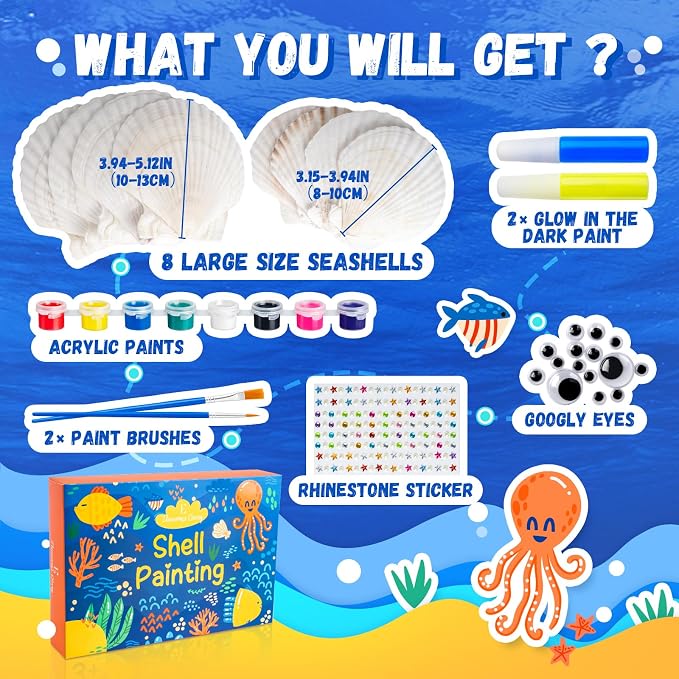 Eleanore's Diary Kids Sea Shell Painting Kit Glow in the Dark Painting | Crafts for Boys Girls - DIY Creative Art Activities Toys Gifts for Age 4 5 6 7 8 9 10 11 12 Year Old - Birthday Holiday Party