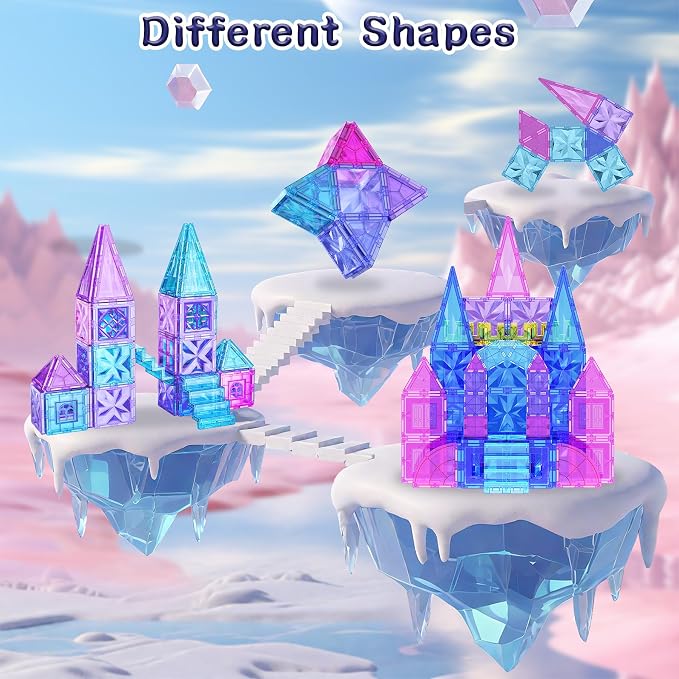 SKTMYY 114pcs Magnetic Tiles for Kids, 3D Diamond Princess Ice Castle | Magnet Blocks for Age 3-5 4-8, STEM Educational Toys, Montessori Preschool Classroom for Toddlers, Girls Kids Birthday Gift
