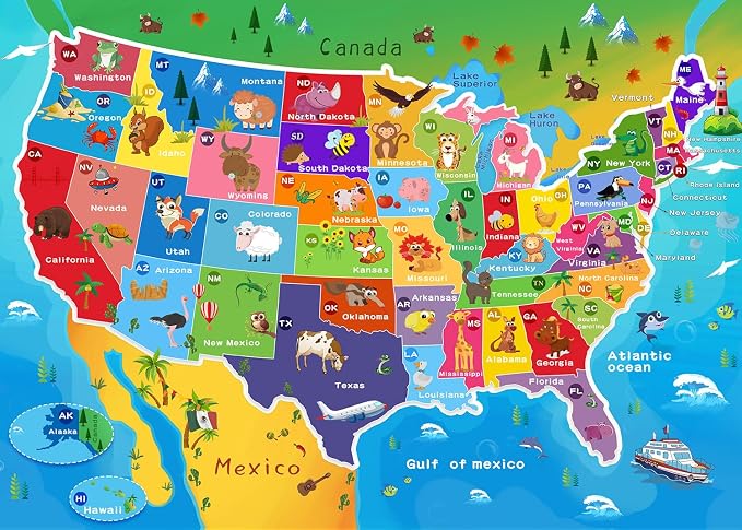 Puzzles for Kids Ages 6-8 & 8-10, 200 Piece USA Map Jigsaw Puzzle | Educational Learning Toy Jigsaw Puzzles for Kids Ages 10-12, Great Birthday & Holiday Gift for Boys and Girls, Home Decor