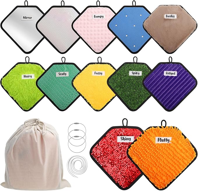 WSICSE Labeled Sensory Mats, Diamond Shape Sensory Toy for Kids with Autism | 12-Color Textures Sensory Floor Tiles Tactile Wall Panel with Tote Bag for Toddler Learning Classroom Supplies Gift, 6×9 Inch